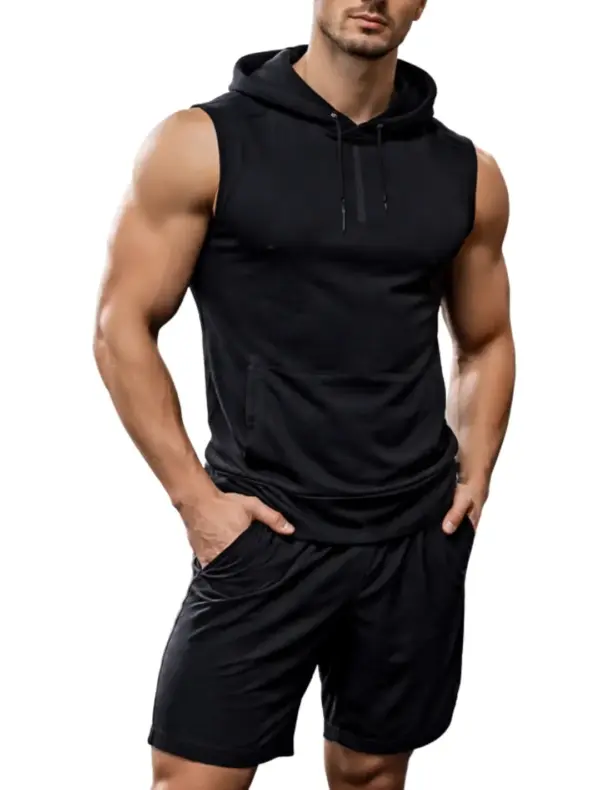 Men’s Sleeveless Gym Hoodie & Shorts Set – Workout Training Outfit (2PCS)